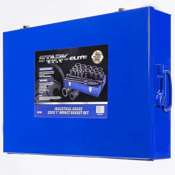 Stark USA 21-Pieces Metric Jumbo Assortment Impact Socket Set 1-inch DR Deep MM Drive Extension Bar with 27mm to 80mm Case