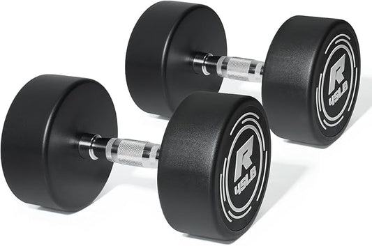 RitFit 5-250 LBS PVC Encased Round Dumbbell sets with Knurled Handle and Optional Rack, Strength Training Equipment for Home Gym