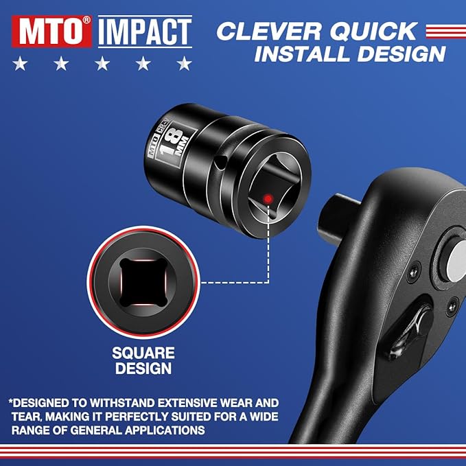 MTO 1/2" Drive 18mm Shallow Impact Socket, 6-Point Metric Socket for Automotive Maintaince, CR-V Steel Meets ANSI Standards