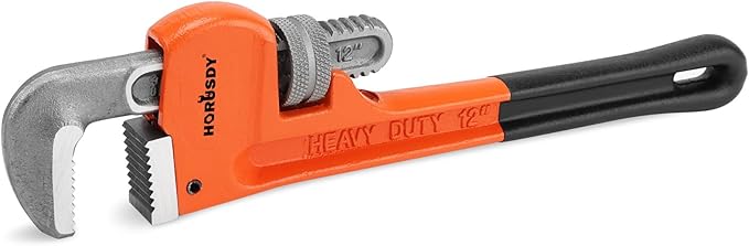 HORUSDY 12-Inch Heavy Duty Straight Pipe Wrench, Quick-Adjust Sturdy Plumbers Wrench with Soft Grip Handle, Straight Jaw Plumbing Tool for Pipe, Household Use, Vehicle Repair
