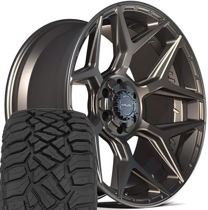 4PLAY Wheels 4P06 22 Inch Rims and Tires Fit 6x135 & 6x139.7 22x10 Satin Bronze - TerraMax RT 33x12.50/22 (Set of 4)