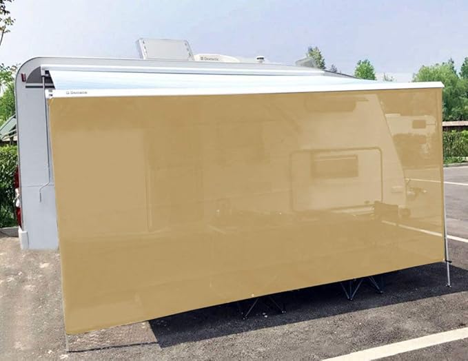 Tentproinc RV Awning Sun Shade Screen 7' X 11' 3'' (Fit for 12' Awning) Mesh Sunshade UV Blocker Complete Kits Motorhome Camping Trailer Awning Shadescreen - 3 Year Warranty (Beige)