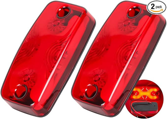 NEW SUN Superior 2Pcs Red Trailer Top & Side Marker Lights, Waterproof IP 67, Halo Neon Design for Turn, Stop, Tail Lamps for Truck, Camper, RV, Bus, 16 Super Bright LEDs, 4"x2" Lens Ultrawide Angle