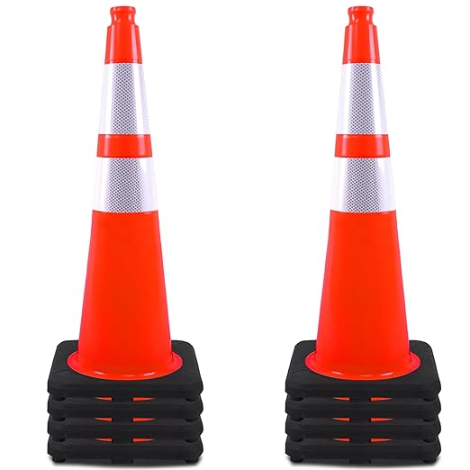 OrangeStar 28 Inch Orange Traffic Cones 8-Pack, Heavy Duty PVC Safety Cones with 2 Reflective Collars, Weighted Base for Highway, Roadwork, Construction, Warehouse Safety, Parking Lots