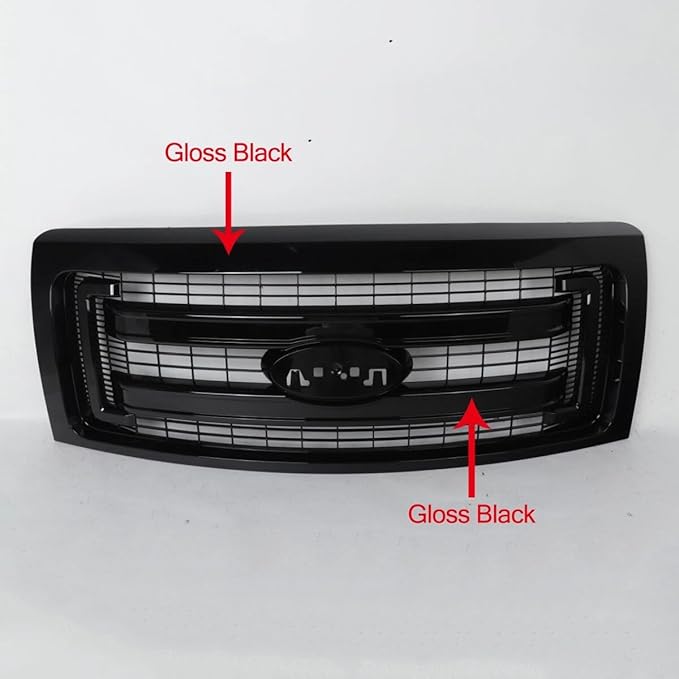 Front Bumper Grille Grill Fit For 2009-2014 Ford F150 F-150 XLT Style Front Hood Upper Grille Guard Cover Replacement For DL3Z8200DA/DL3Z8200CA (Glossy Black)