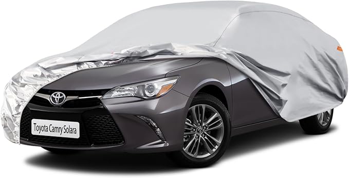 Waterproof Car Cover for Toyota Camry/Solara, 5 Layers Compatible with Toyota Camry/Solara All Weather, Snowproof Windproof Rain Ice Sun UV Protection