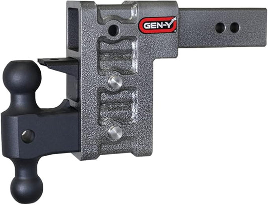 GEN-Y Hitch Tow Hitch for 2.5" Receiver | 6" Drop - 3 Adjustable Positions | 21k LBS Towing Capacity | 3k LBS Tongue Weight | Includes Dual Ball-Mount Attachment, Pintle Lock, 2 Locking Pins, Silver