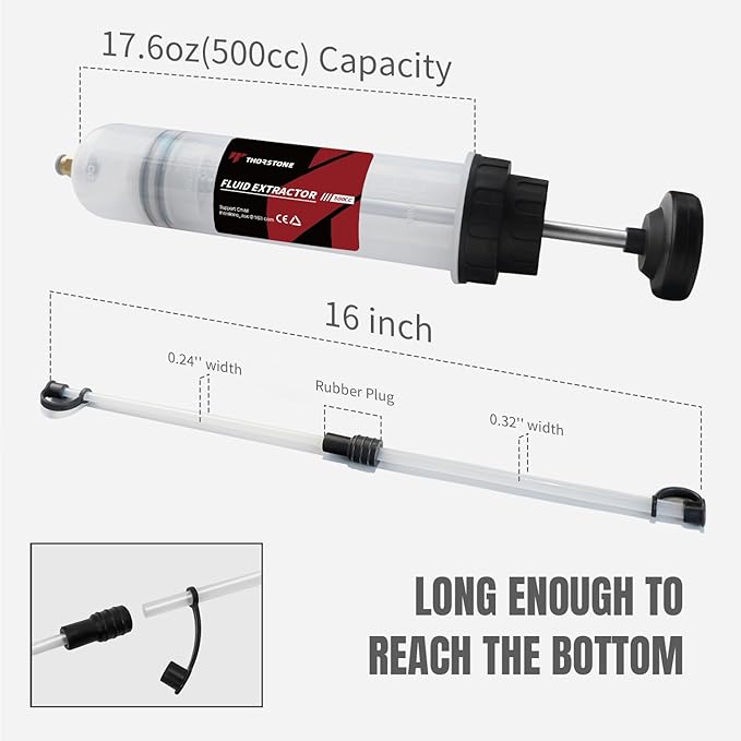 Thorstone 500cc Automotive Fluid Extractor Pump, Manual Oil Change Syringe with 2pcs 22cm PVC Suction Tubes