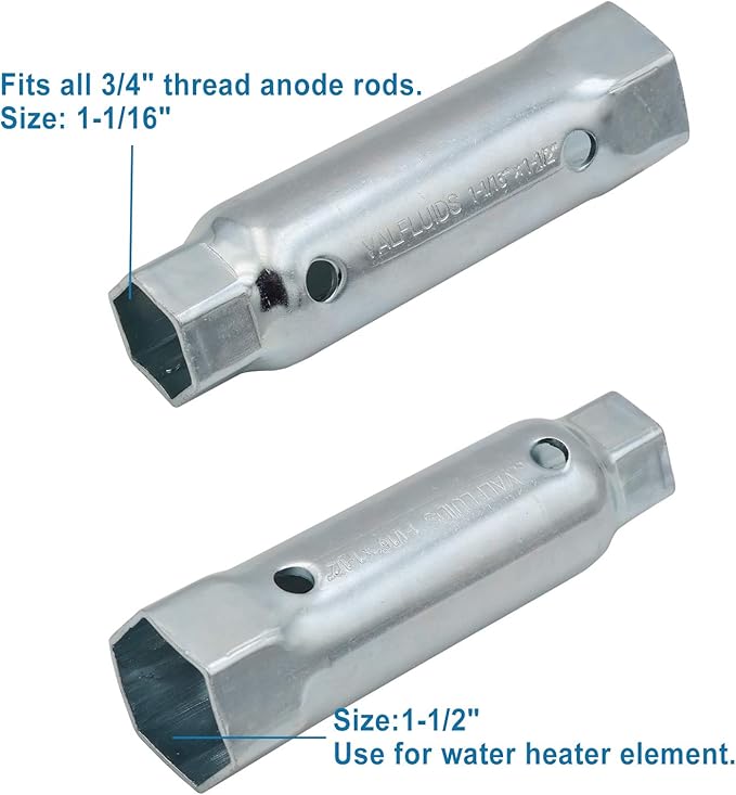 Hex Socket Wrench Removal Tool, For Screw-in Water Heater Element and Anode Rod,1-1/16" x 1-1/2" x 6" Length