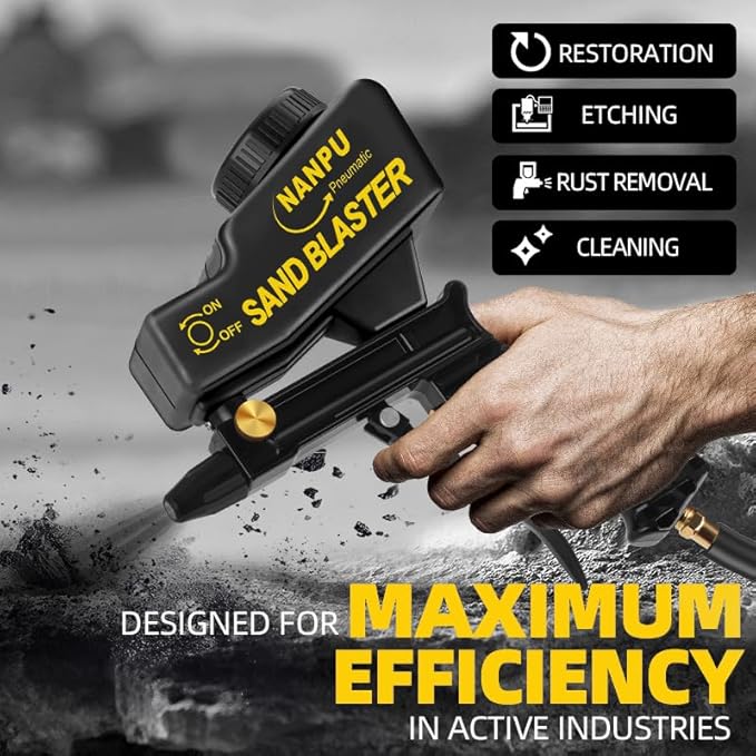 NANPU Light-Duty Air Sandblaster Gun Kit with Gravity Feed, Ceramic Nozzle, Metal Body, for Small Project Surface Prep, Paint & Rust Removal, Metal/Wood/Glass Etching, Requires Air Compressor