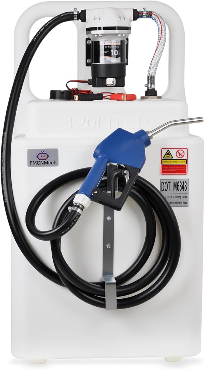 32 Gallon Portable DEF Transfer Tank with Dual-Wheel Design,12V Electric Pump, 10 GPM Flow Rate, Auto Shut-off Stainless Steel Nozzle,HDPE DEF Tank for Trucks, Farm Tractors & Fleets