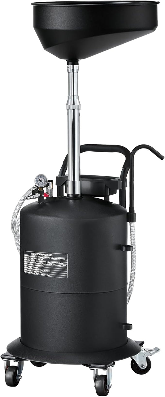 18.5 Gallon Industrial Fluid Drain Tank, Oil Drain Extractor, Portable Pneumatic Waste Oil Drain with Wheels, Adjustable Funnel Height