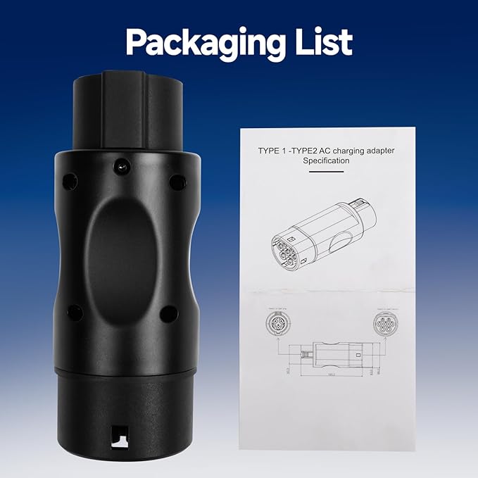 EV Charger Connector Type 1 to Type 2 Adapter Fit for Tesla Model Y, 3, S, X, Compatible with Electric Vehicle Charging Adapter SAE j1772 to IEC62196
