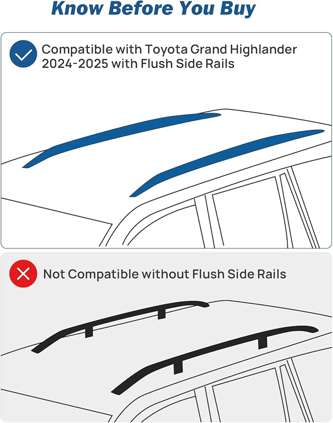 JOYTUTUS 260lbs Heavy Duty Lockable Car Roof Rack Cross Bars Compatible with Toyota Grand Highlander 2024-2025 with Flush Side Rails, Aluminum Alloy Roof Rails Roof Carrier Luggage