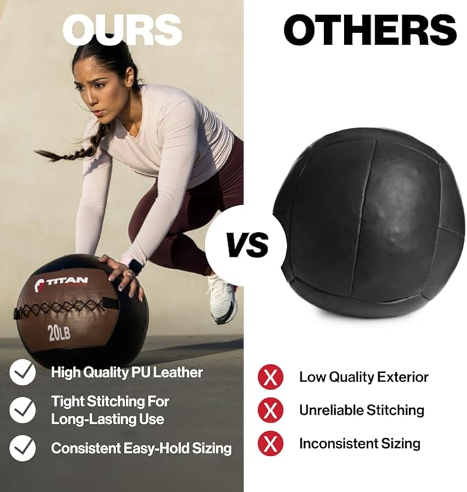 Titan Fitness Soft Leather Medicine Wall Ball Durable, Endurance, Cardio, Core Strength