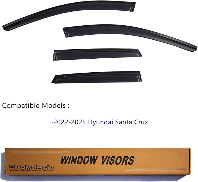 Window Visors Rain Guards fits Hyundai Santa Cruz 2022 2023 2024 2025, Out-Channel Window Wind Deflectors Vent Shades Accessories, Dark Smoke 4 Pcs