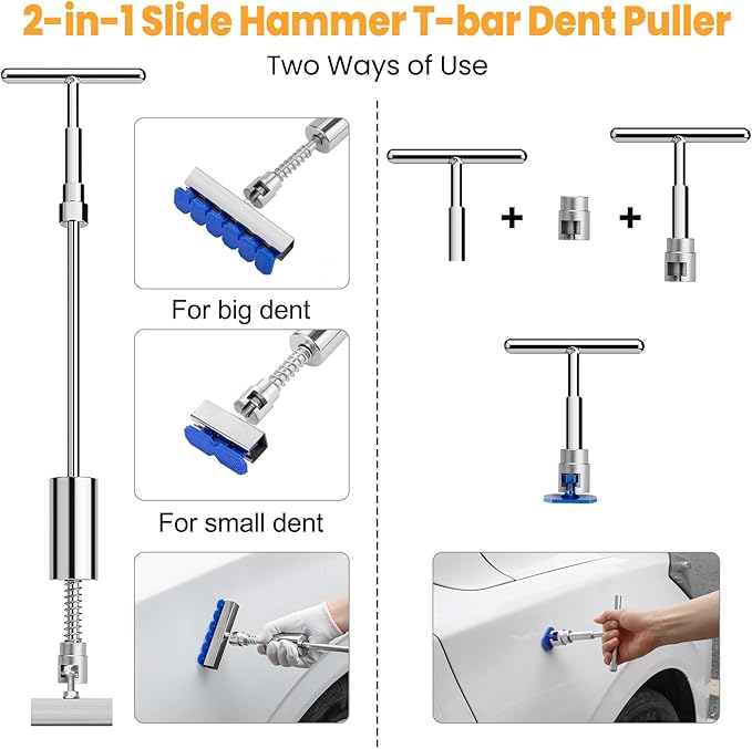 Car Dent Puller Kit, 135pcs Paintless Dent Removal Kit, Car Dent Repair Kit with Golden Lifter, Bridge Puller, Slide Hammer 2 in 1 T-Bar, Dent Puller for Car Refrigerator Door Ding Repair