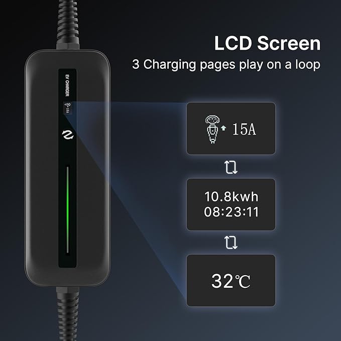 BESENERGY 15A Level 1 ev Charger, 20ft, NEMA5-15, 110V-120V, IP65 Portable Charge Station, Compatible with All j1772 EV Cars (Black)