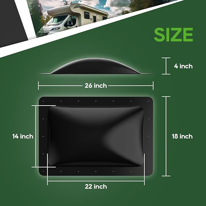 RVGUARD RV Skylight Replacement, 18" x 26" Outer Dimension Skylight Fits All Standard 14" x 22" Openings, RV Skylight for Camper Trailer Fifth Wheel Truck, UV Resistant, Impact Resistant, Black