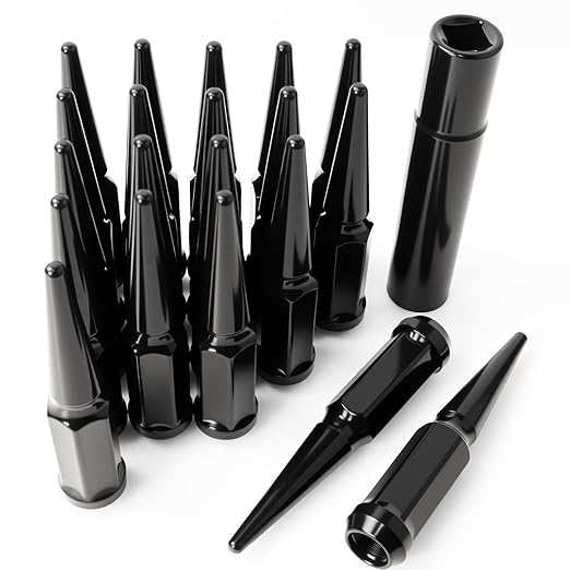 1/2-20 Spiked Lug Nuts, 3/4" Hex Closed End Nut with 1 Socket Key, Wheel Spiked Lug Nuts for Grand Cherokee, Cherokee, Liberty, Wrangler,Fit for Aftermarket Wheel (24Pcs,Black)
