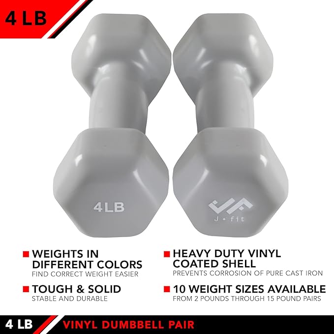 JFIT Dumbbell Pairs or Sets – Neoprene & Vinyl Coated Hand Weights for Home Gym, Strength Training, Aerobics, Cardio Exercise and Fitness
