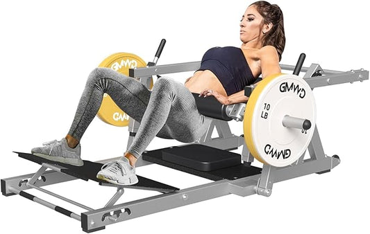 GMWD Hip Thrust Machine, 800LBS Plate-Loaded Glute Bridge Machine with Weight Holder, Heavy Duty Butt Exercise Equipment for Glute Muscles Building and Butt Shaping, Adjustable Footboard, Red