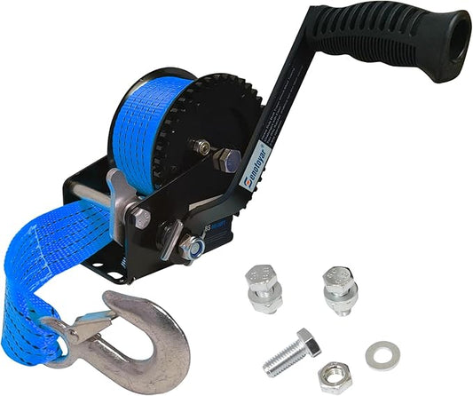 Heavy Duty Boat Trailer Winch,HandCrank Winch 1200lbs Capacity with 26FT Strap,2-Way Ratchet 4:1 Gear Switchable Hand Crank Winch for Boat,Trailer,Truck,RV,ATV and Jet Ski