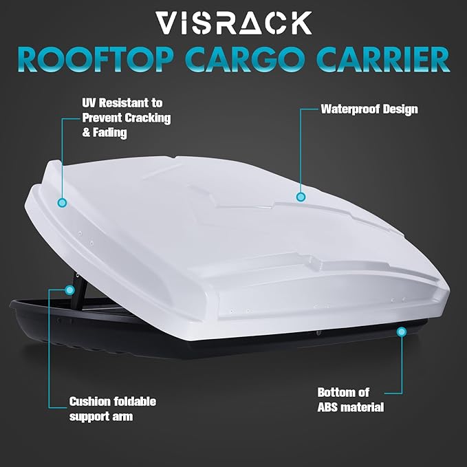 Hard Shell Roof Cargo Box Carrier with Security Keys,Heavy Duty Waterproof Rooftop Storage Box with Car Trunk Organize,58.3 L x 35.4 W x13 H Inches,15.5 Cubic Feet,Dual Side Opening,White