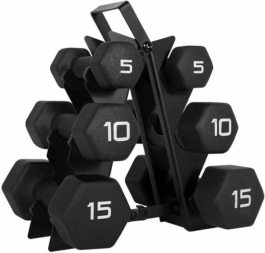 WF Athletic Supply Black Neoprene Dumbbell Set, Non-Slip & Hex Shape, Great for Muscle Toning, Strength Building & Weight Loss; Sizes, Dumbbells Only & w/Rack Options Available