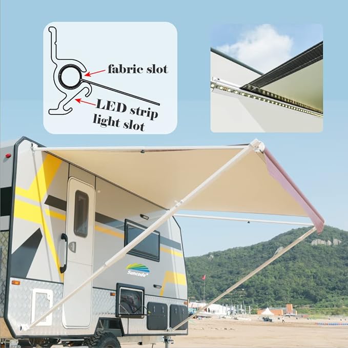 Suncode Manual RV Awning White Modular Retractable Awning Complete Kit for RV,5th Wheel,Travel Trailers,Toy Haulers,Motorhome RV Trailer Awning for Home or Camper-20x8Ft-Sliver Fade