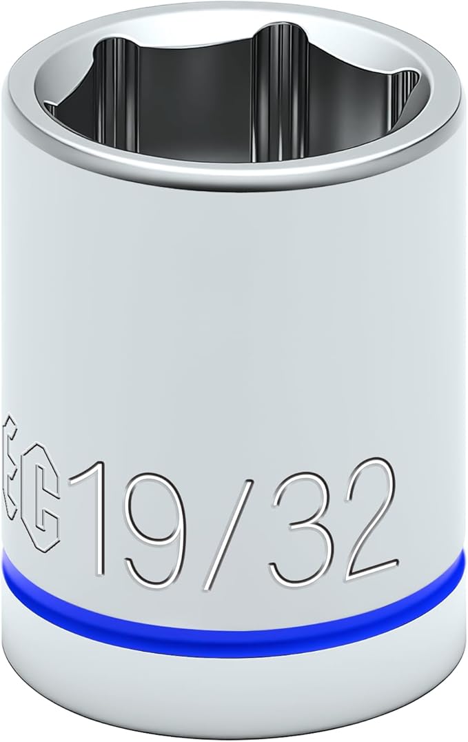 6-Point Shallow Impact Socket, 3/8-Inch Drive 19/32" Socket, CR-V Drive Socket for Auto Repairing and Household