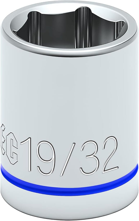 6-Point Shallow Impact Socket, 3/8-Inch Drive 19/32" Socket, CR-V Drive Socket for Auto Repairing and Household