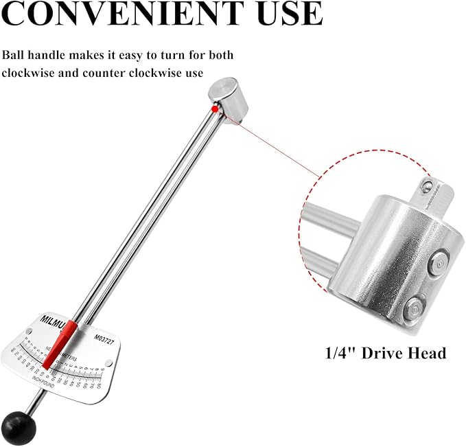 1/4" Drive Beam Torque Wrench Precision Instrument-Compatible with SAE and MM Bicycle and Automotive Wrench -0-80 Inch-Pounds, 0-9 Newton Meters