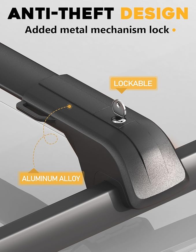 Tuyoung 330lbs All Aluminum Cross Bars Roof Racks Compatible with GMC Acadia 2017 2018 2019 2020 2021 2022 2023, Lockable Roof Rails Crossbars Luggage Kayak Cargo Carrier Rooftop SUV Accessories