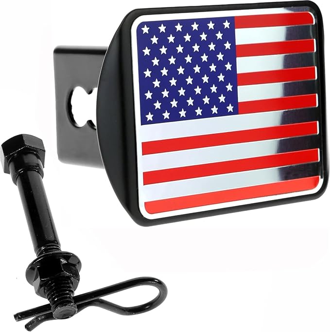 eVerHITCH USA Stainless Steel Embossed Flag Metal Hitch Cover Fits 2" Receivers
