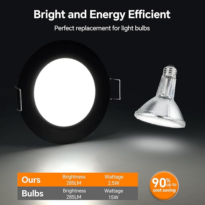 3" LED 12V Push Lights w/Built-in Switch Interior Bi-Color 12 Volt Red LED Puck Light Full Aluminum RV Dimmable Flush Mount Light for Camper, Boat, Trailer 4Pcs (Black, Cool White)