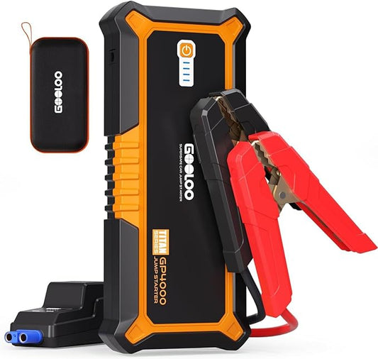 GOOLOO 4000A Peak Car Jump Starter 12V Auto Battery Booster SuperSafe Lithium Jump Box for All Gas, Up to 10.0L Diesel Engine, Portable Power Pack with USB Quick Charge and Type C Port, Orange