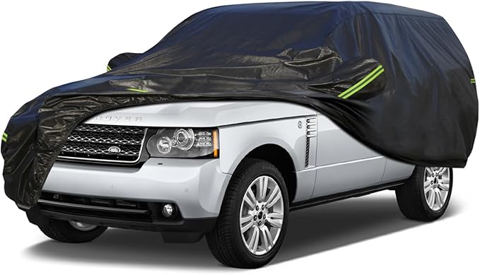 KouKou Waterproof SUV Car Cover Suitable for Land Rover Range Rover from 1994 to 2025, 7 Layers Windproof All Weather Waterproof Outdoor Cover Sun Rain UV Dust Snow Protection. Black