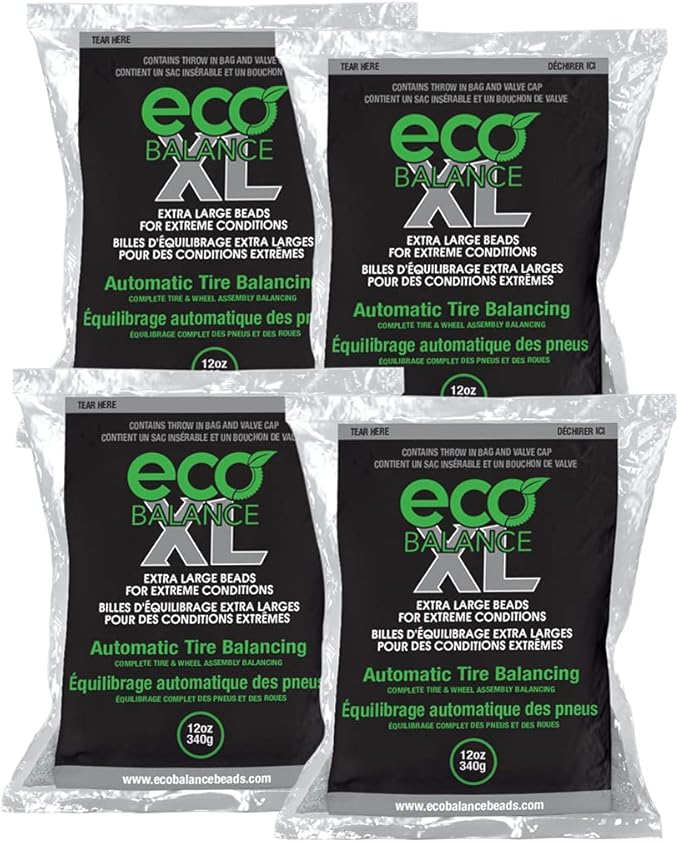 ECO Balance 12-ECOXL4 ECO XL Extreme Condition Tire/Wheel Balancing Beads - Off-Road Vehicles, Light Duty Truck Tires, (4) 12oz Balance Bead Bags, (4) Valve Caps