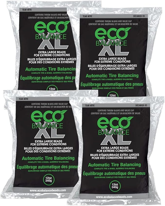 ECO Balance 12-ECOXL4 ECO XL Extreme Condition Tire/Wheel Balancing Beads - Off-Road Vehicles, Light Duty Truck Tires, (4) 12oz Balance Bead Bags, (4) Valve Caps