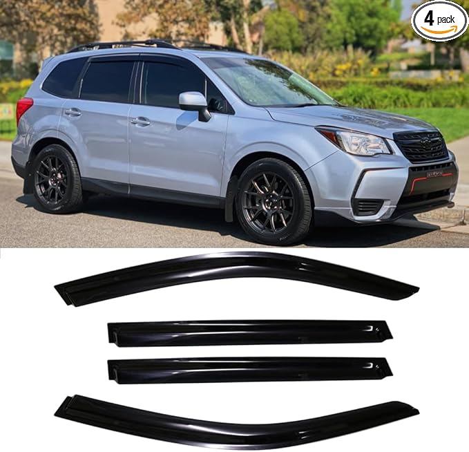 94375 Side Window Visor Wind Vent Deflector,4pcs Outside Mount Tape-On Nice Sun Rain Guards Set fit for 2014-2018 Subaru Forester