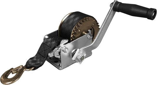 Hand Winch, 1200 lbs Pulling Capacity, Boat Trailer Winch Heavy Duty Rope Crank with 26.3 FT Polyester Strap, Manual Operated Hand Crank Winch for Trailer, Boat or ATV Towing