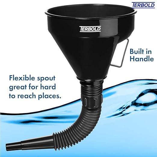Automotive Flex Funnel with Hose | Wide Mouth Flexible Oil Funnel for Automotive Use - Gas, Transmission Fluid, Car Fuel, Oil Change (Black)