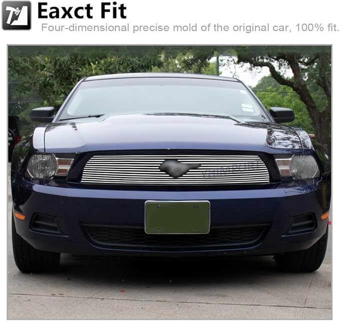 Chrome Main Upper Lower Bumper Grille Fits 2010-2012 Ford Mustang V6 Bolt Style Aluminum Grill Insert for Mustang V6 2010 2011 2012 (Main Upper)