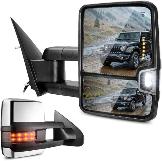 DWVO Towing Mirror Compatible with 14-18 Silverado 1500 2500 3500 Suburban Avalanche Tahoe, GMC Sierra Yukon, Telescoping Power Heated Switchback Turn Signal Light Chrome