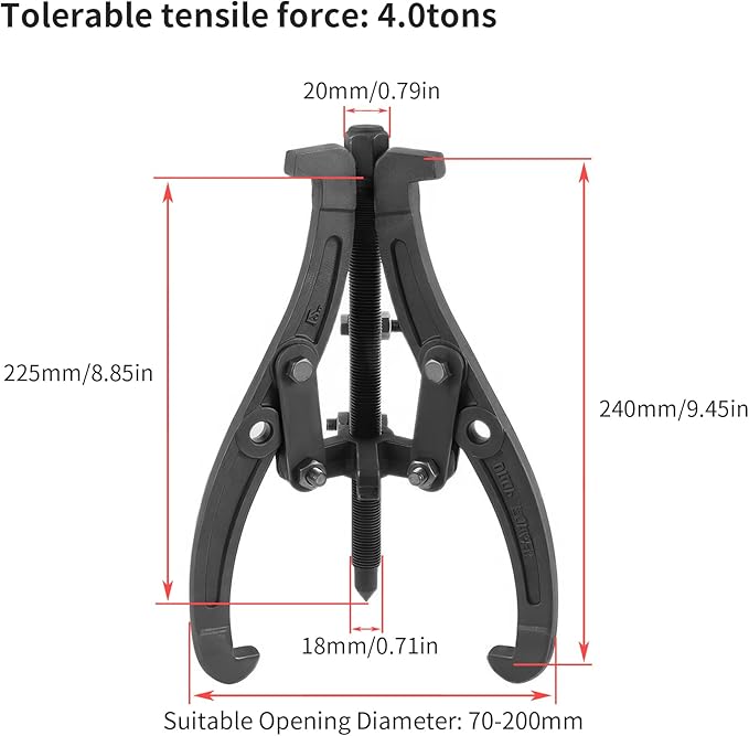 3 Jaw Puller 8in/200mm Universal Bearing Gear Pullers Heavy Duty Extractor Tool,High Carbon Steel Puller,Adjuestable Removal Kit Type for Bearings/Flywheels/Pulleys Remove