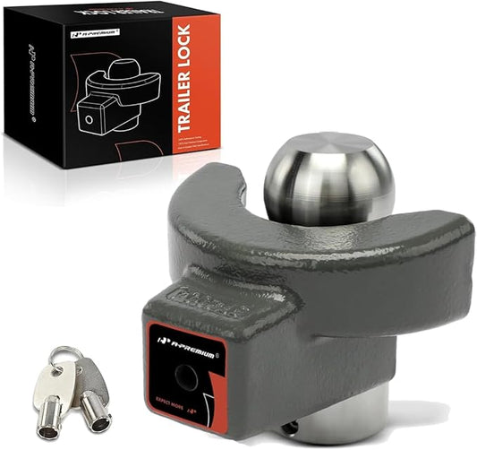 A-Premium Trailer Hitch Locks, 2 5/16 inches RV Trailer Coupler Lock, Ball Coupler, Adjustable Straight Tongue Trailer Coupler, 5.6KG Heavy Duty Lock (2.35KG Lock Ball) - with Straight Lip, with 2 key