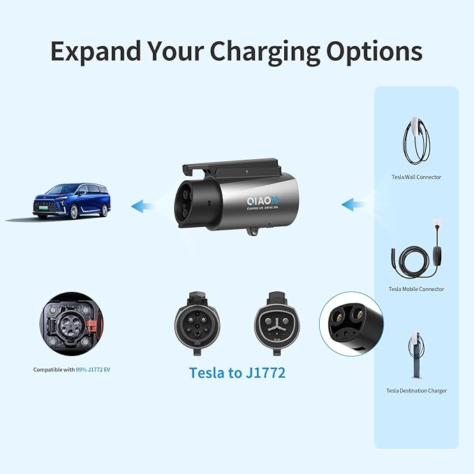 For Tesla to J1772 Adapter with Security Lock, Max 80A 250V Silver Plated NACS to J1772 adapter for Level 2 EV Charging, Fits Tesla Wall/Destination/Mobile Connectors, Non-Supercharger Compatible
