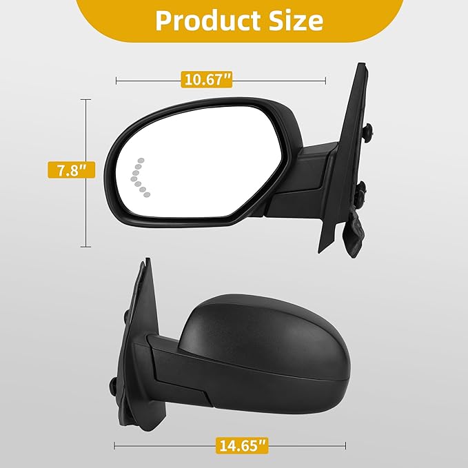 DWVO Left Driver Side Towing Mirror for 2007-2014 Chevy Silverado & GMC Sierra New Body - Electric Heated Defrost, Power Adjustable Glass, LED Turn Signal, Puddle Lamp, Manual Folding