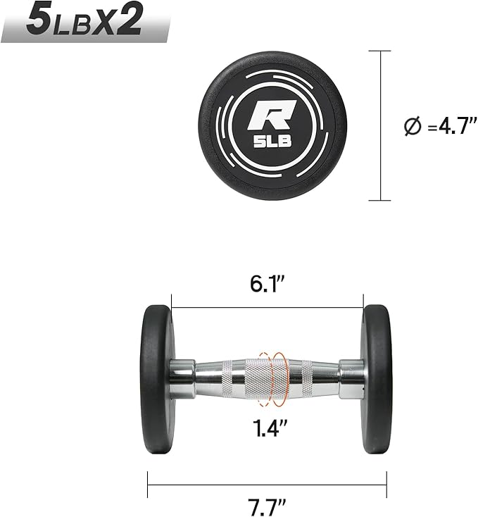 RitFit 5-250 LBS PVC Encased Round Dumbbell sets with Knurled Handle and Optional Rack, Strength Training Equipment for Home Gym